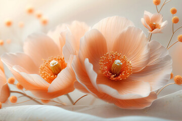 Ethereal flowers in shades of peach, a serene spectacle on a muted backdrop