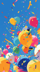 Obraz na płótnie Canvas balloon birthday background with floating balloons in vibrant blue red, and confetti ideal for party themes birthday balloons with colorful confetti balloons background, perfect celebration designs