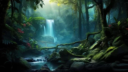 Foto op Canvas waterfall in the forest hills. © Shades3d