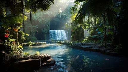 Outdoor kussens waterfall in the forest hills. © Shades3d