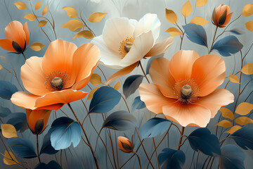 Spring's delicate touch, peach poppies present a silent sonnet of natural grace - obrazy, fototapety, plakaty