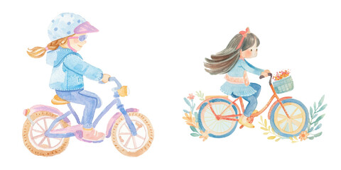 Fototapeta premium girl biker watercolour vector illustration 