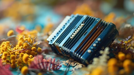 miniature tilt plastic accordion with toy vibes in isometric perspective - obrazy, fototapety, plakaty