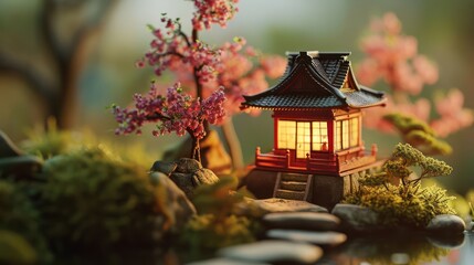 Fototapeta na wymiar miniature tilt plastic japanese lantern with toy vibes in isometric perspective