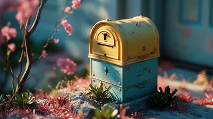 miniature tilt plastic mailbox with toy vibes in isometric perspective