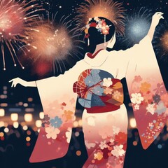 Japanese woman in kimono dress with Generative AI.