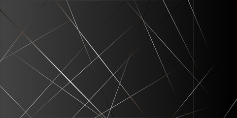 Modern black and white abstract background,  Design is futuristic with a cut paper or metal effect.  Banner with geometric shapes, lines, stripes and triangles. 
