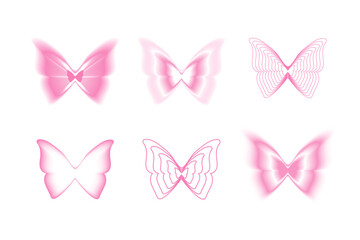 Y2K butterflies aesthetic design elements. Modern minimalist soft gradient and linear shapes set.