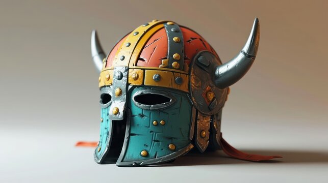 miniature tilt plastic viking helmet with toy vibes in isometric perspective