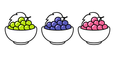 Bowl of grapes doodle icon, different colors