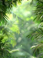Fototapeta premium Top of white table with palm leaves background