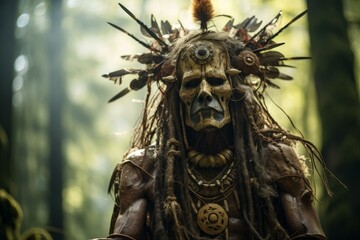 Knowledgeable Shaman person. Tribal forest man. Generate Ai