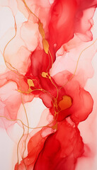 Red alcohol ink with golden cracks