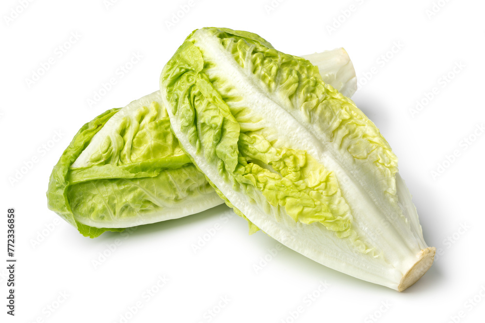 Wall mural Pair of fresh raw Romaine lettuce isolated on white background close up