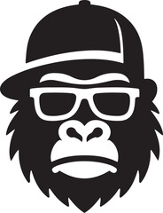 Funny gorilla in sunglasses and a cap. Gorilla funny face on white background. Cool gorilla icon.