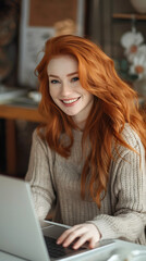 red-haired woman with laptop