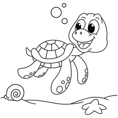 Funny turtle cartoon for coloring book.