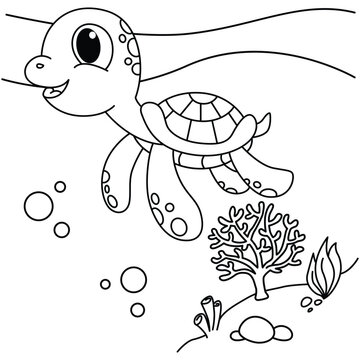 Funny turtle cartoon for coloring book.