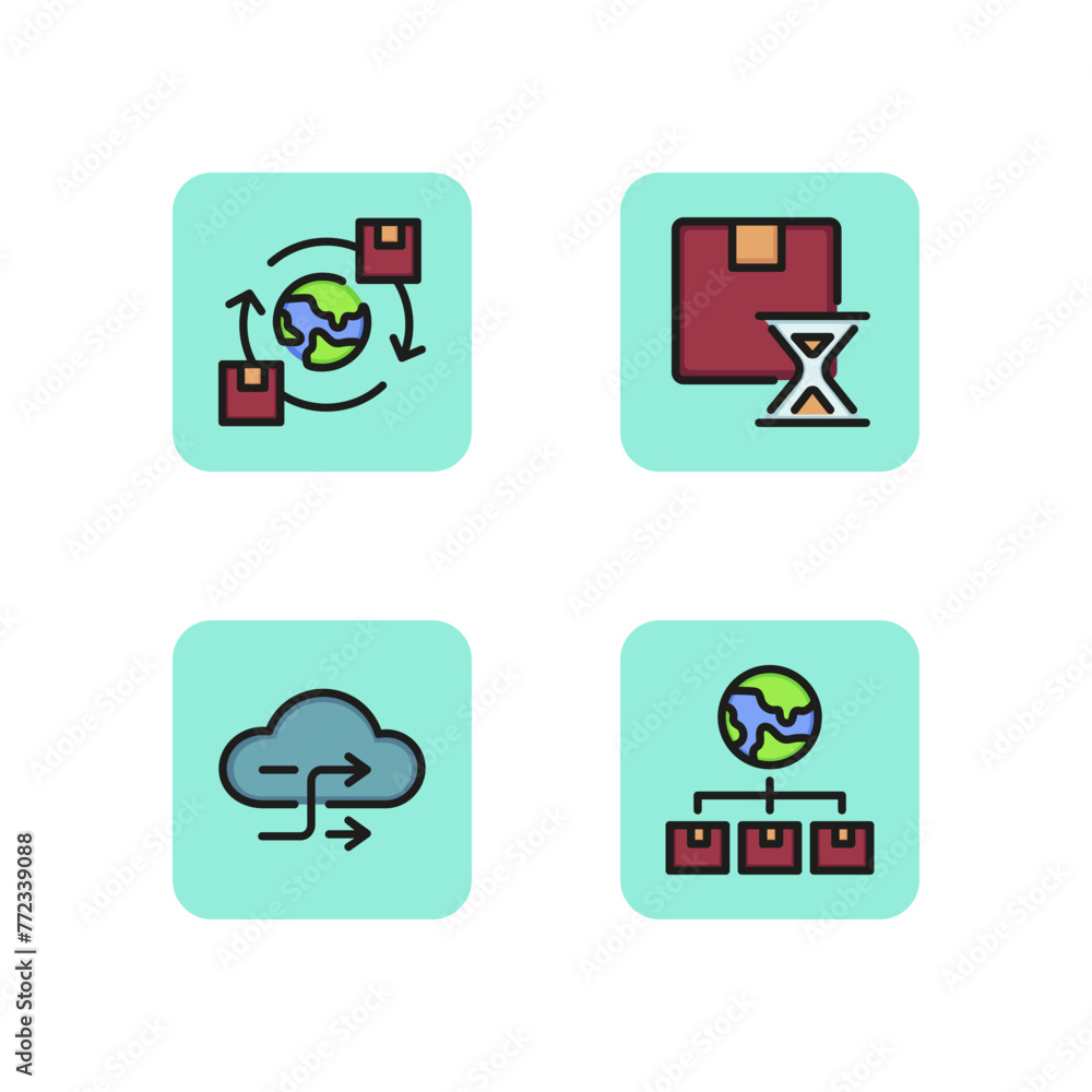 Poster data exchange line icon set. global data storage, exchanging files, uploading file, cloud exchange. 