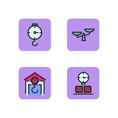 Weighing line icon set. Scales, manometer, lifting hook. Measurement concept. Can be used for topics like warehouse, construction, industry
