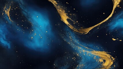 Blue and Golden sparkling abstract background luxury black smoke acrylic paint background