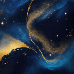 Blue and Golden sparkling abstract background luxury black smoke acrylic paint background
