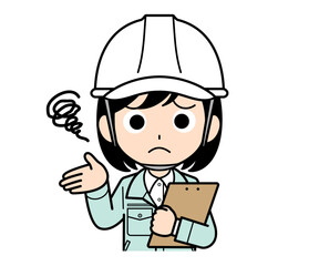 バインダーを持って困惑する現場監督の女性