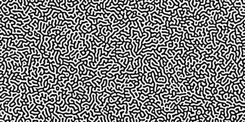 802Abstract Turing organic wallpaper with background. Turing reaction diffusion monochrome seamless pattern with chaotic motion. Natural seamless line pattern. - obrazy, fototapety, plakaty