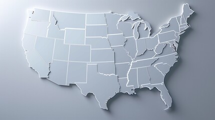3D White United States Map