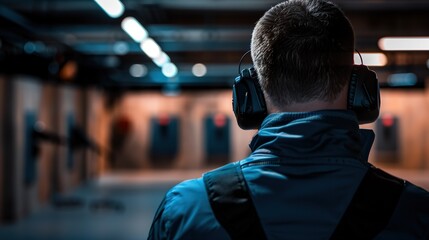 Back Shot of Man at a Shooting Range with Target Background