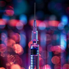 Closeup of needle syringe collecting biopsy sample, virus research backdrop