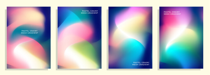 abstract colorful rainbow pastel grainy mesh gradient cover poster background design set.