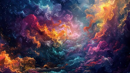 abstract depicting colorful nebulae in a dazzling cosmic dance, full of colors that burn like fire.