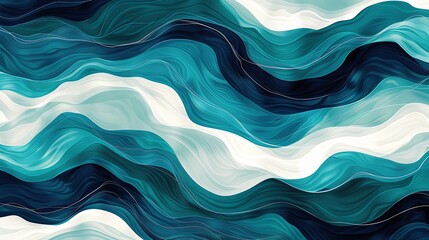 Smooth undulating waves in serene shades of blue, crafted in an abstract design that mimics the peaceful rhythm of the ocean's surface. - obrazy, fototapety, plakaty