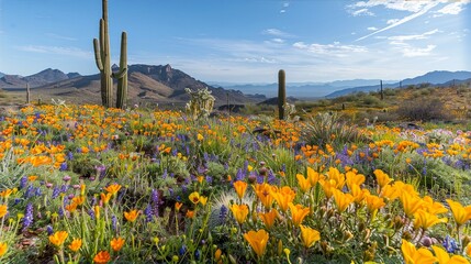 Wildflower Super Bloom in Desert Landscape Background