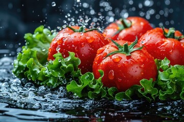 A fresh fruits or vegetables with water droplets creating a splash advertising food photography