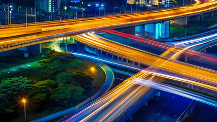 Road Traffic jam at night. Generative AI