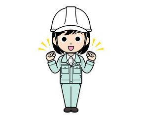 ガッツポーズする現場監督の女性