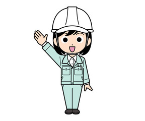 手を上げる現場監督の女性