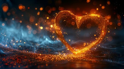 A golden heart light effect on a transparent background. A spiral line symbolizes love. Modern illustration of a golden heart. - obrazy, fototapety, plakaty