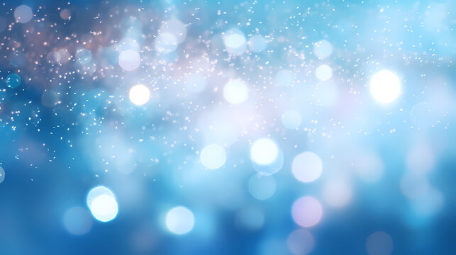 Abstract blurred soft blue beautiful glowing glitter bokeh
