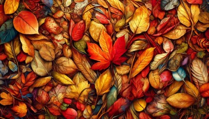 Vibrant Autumn Leaves Mix - obrazy, fototapety, plakaty