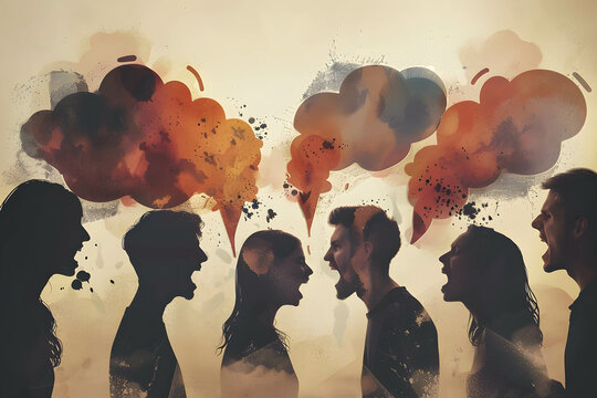 Group chat conversation where members are hurling insults and derogatory language towards each other, speaking insultingly rudely others, hate speech and bullying concept