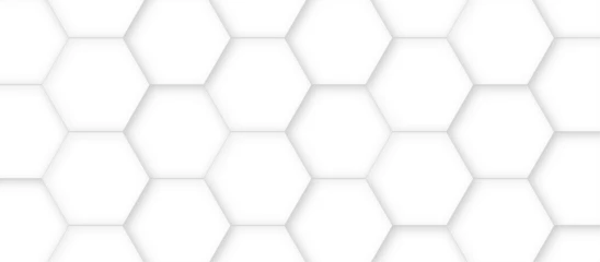 Fotobehang 3d hexagonal structure futuristic white background and embossed hexagon abstract with hexagon background. honeycomb hexagonal background. Hexagon shape, white, shiny black. hexagon pattern shape. © Arte Acuático