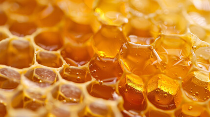Propolis extract healing and nourishing hexagonal skin cells, with a honeyed glow