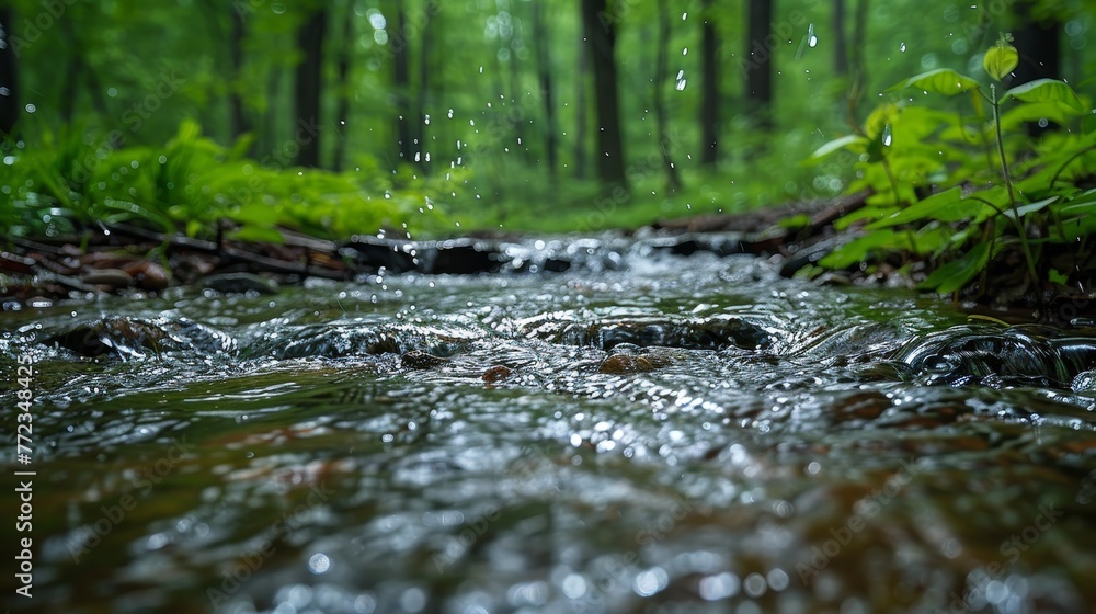 Aufkleber a stream of water runs through the forest as spring approaches