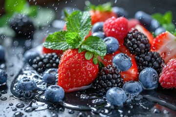 A fresh fruits or vegetables with water droplets creating a splash advertising food photography