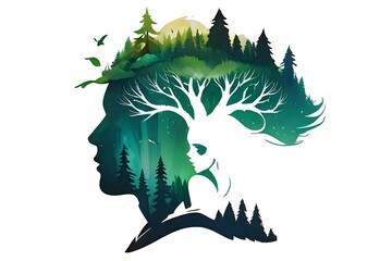 Nature's Soul Profile.
An artistic digital silhouette capturing the serene essence of nature within a human profile, symbolizing our profound bond with the earth.
