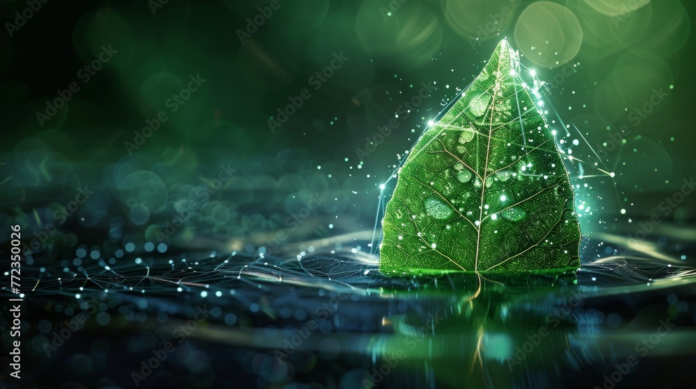 Leinwandbilder a falling drop of water with green leaves inside. low poly style design. abstract geometric backgrou