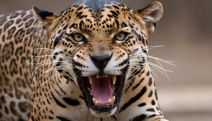 A Jaguar With Its Fur Bristling In Aggression - obrazy, fototapety, plakaty